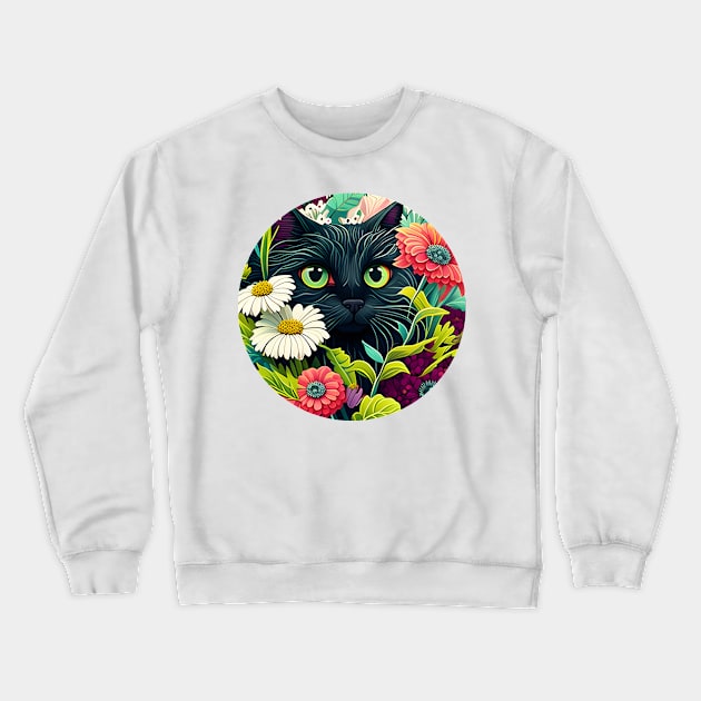 Floral Cat Botanical Plant Flower Cat Lover Crewneck Sweatshirt by WilliamHoraceBatezell